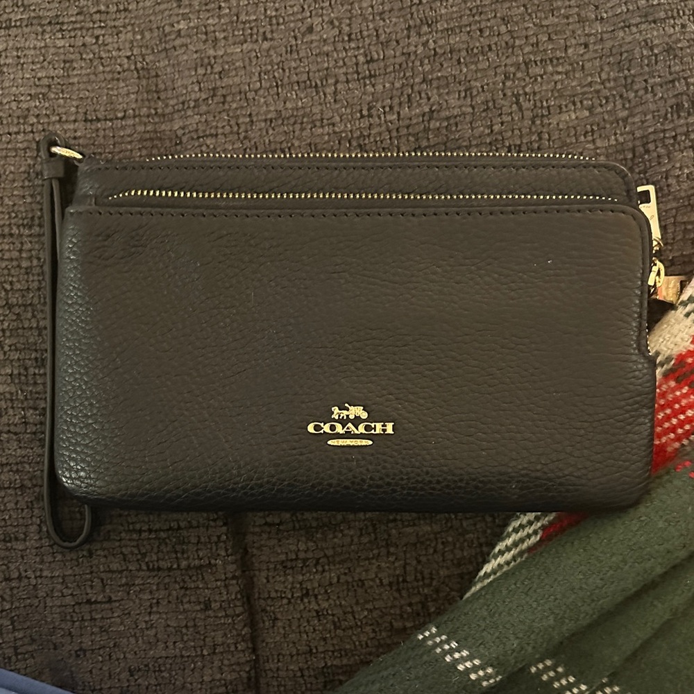 Coach Black Leather Double-Zip Wristlet